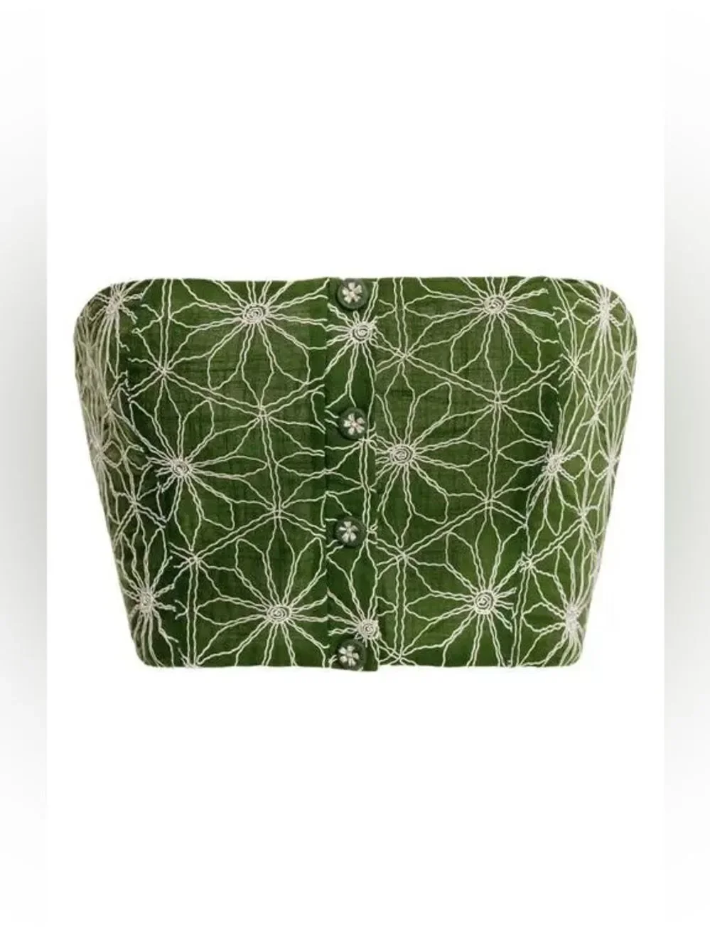 New AGUA BENDITA Liria Vessel Embroidered Strapless Cover-Up Crop Top Size S